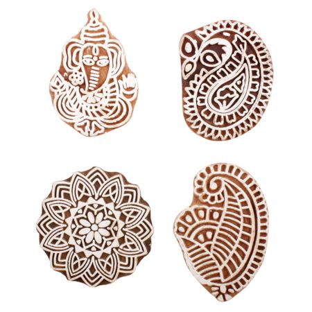 Set of 4 Piece New Mix Wooden Printing Block